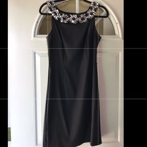 Short black modest dress with rhinestones